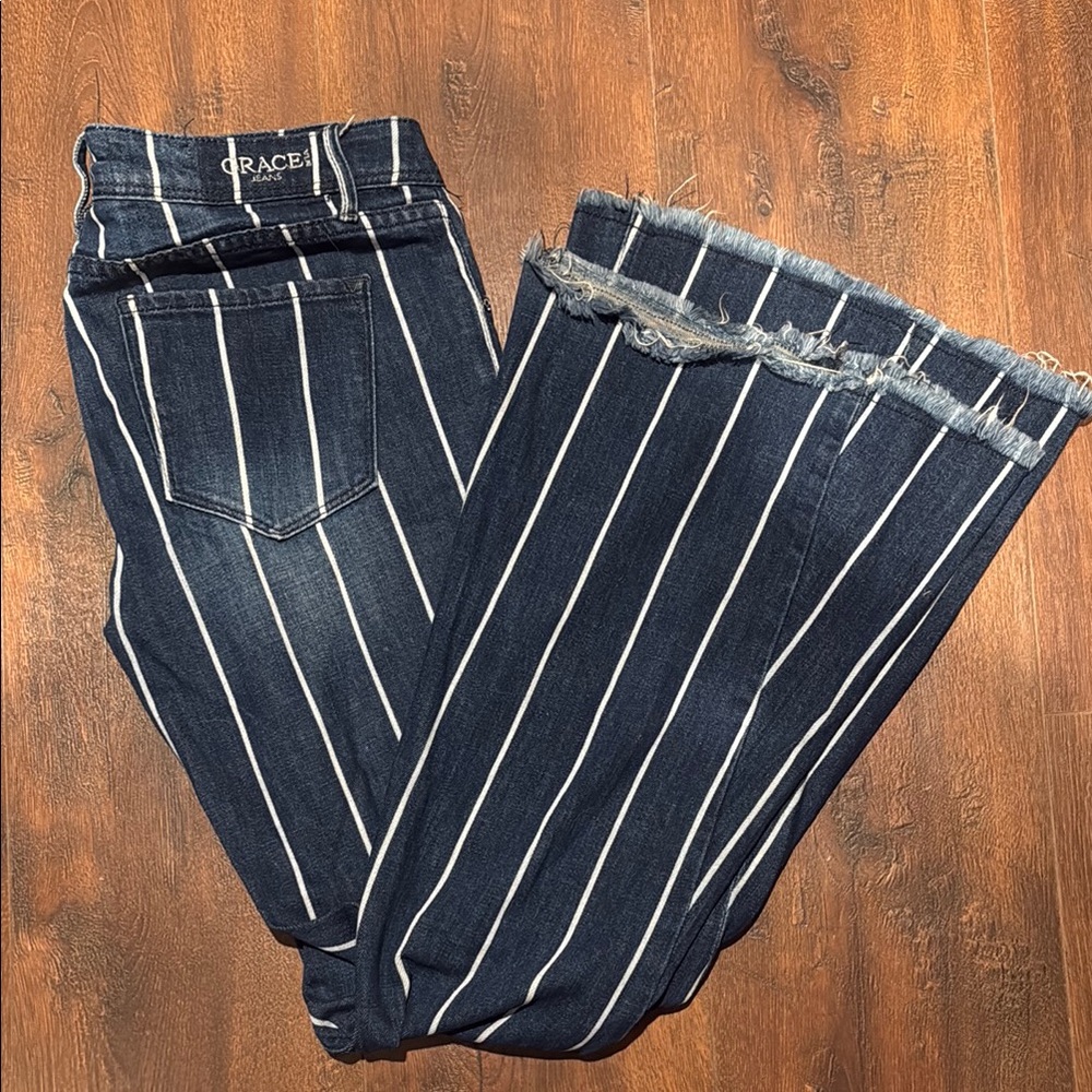 Grace Women's Striped Blue Flair Jeans